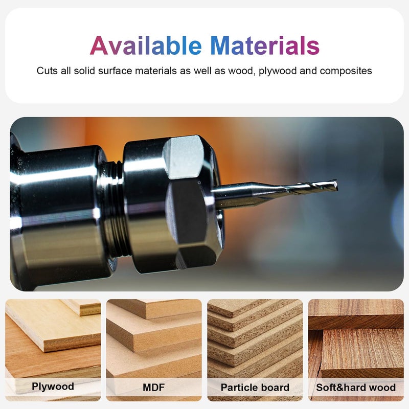 SpeTool CNC Spiral Router Bits with Up Cut 1/8 inch Cutting Diameter, 1/4 inch Shank HRC55 Solid Carbide End Mill for Wood Cut, Carving - Image 5